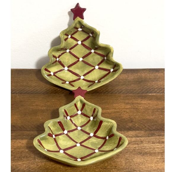 Pottery Barn - Seasons Greetings, Christmas Tree Nut Dish - Red Star (set of 2) - Picture 5 of 6